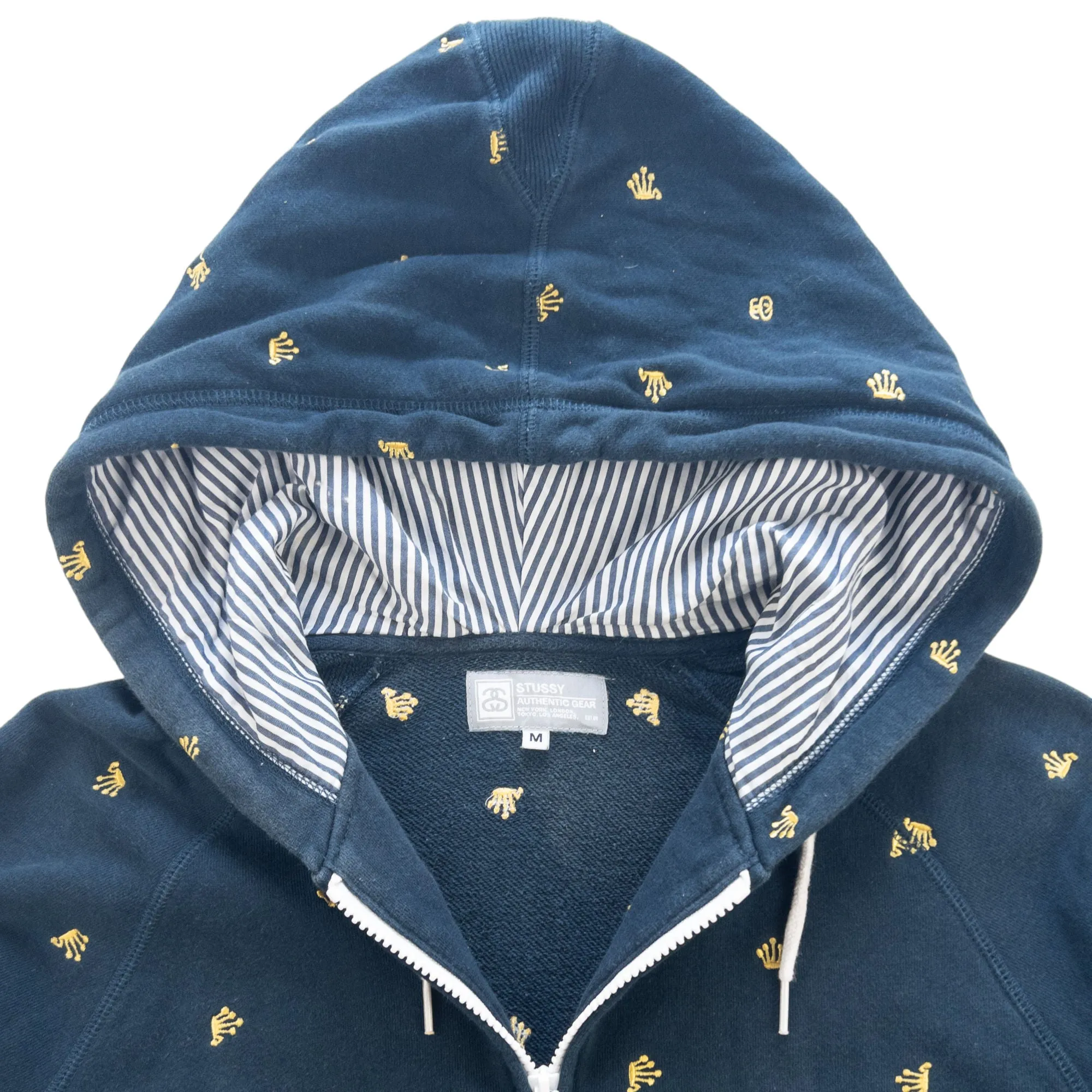 Vintage Stussy Crown Monogram Zip Up Hoodie Size M | Second Wave Vintage