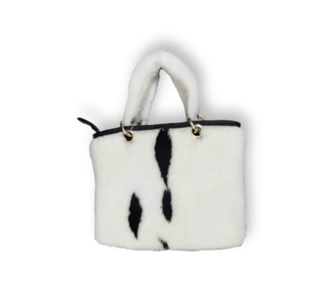 White and Black Mink Handbag - Daniel's Leather