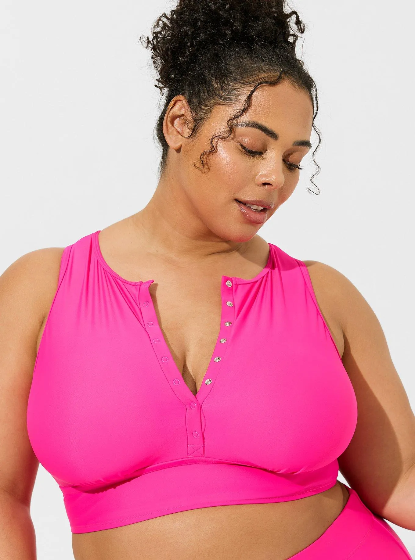 Wireless Henley High Neck Bikini Top