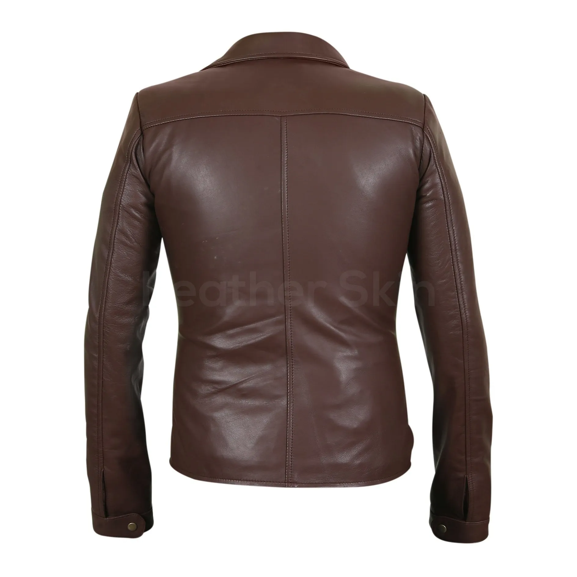 Women Brown Real Leather Jacket with Antique Zippers - Leather Skin Shop