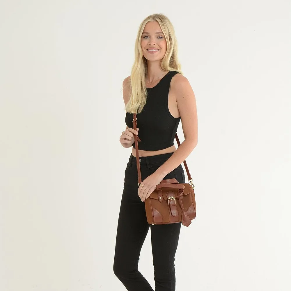 Women's Suede Mini Leather Shoulder Bag Tan: S-13