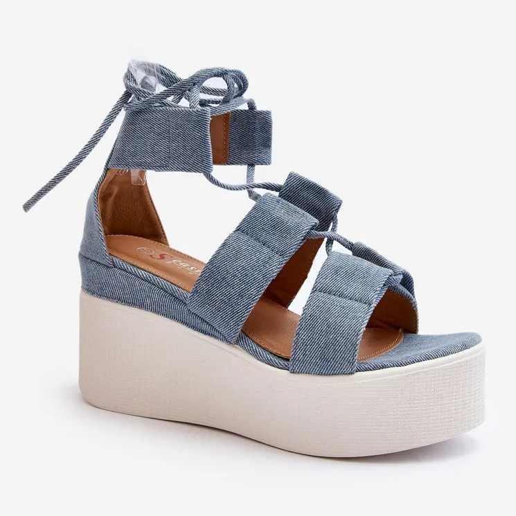 Women's Denim Sandals Tied Blue Helavi