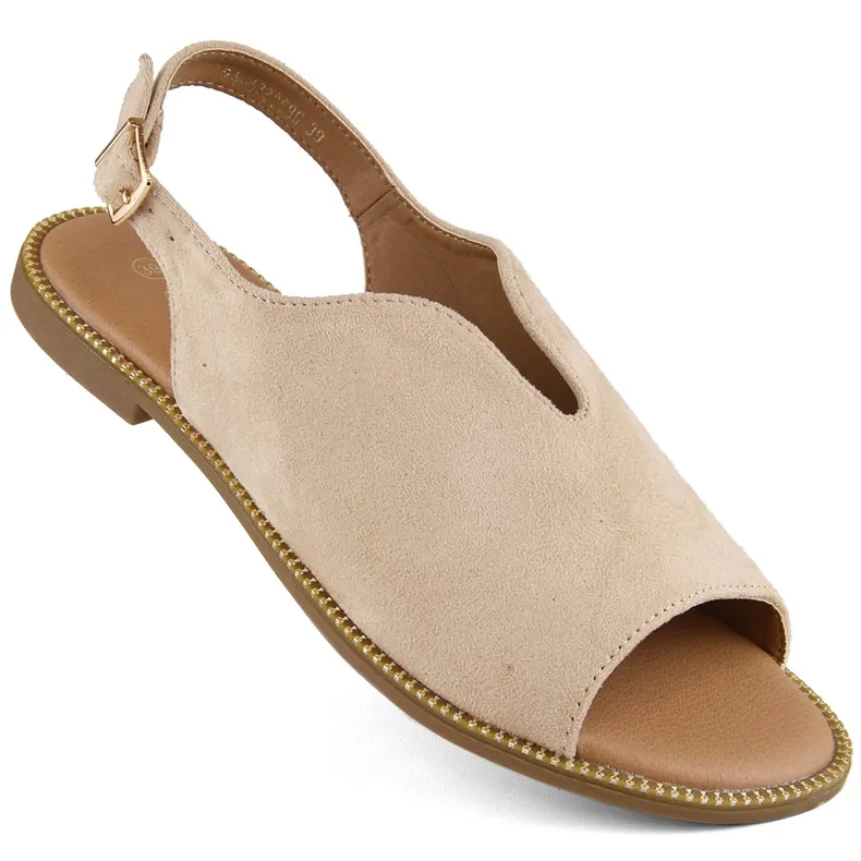 Women's suede flat sandals, beige Potocki BF47305