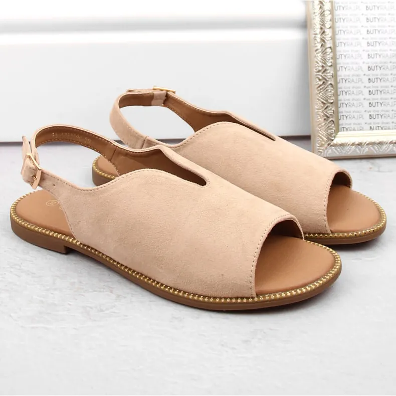 Women's suede flat sandals, beige Potocki BF47305