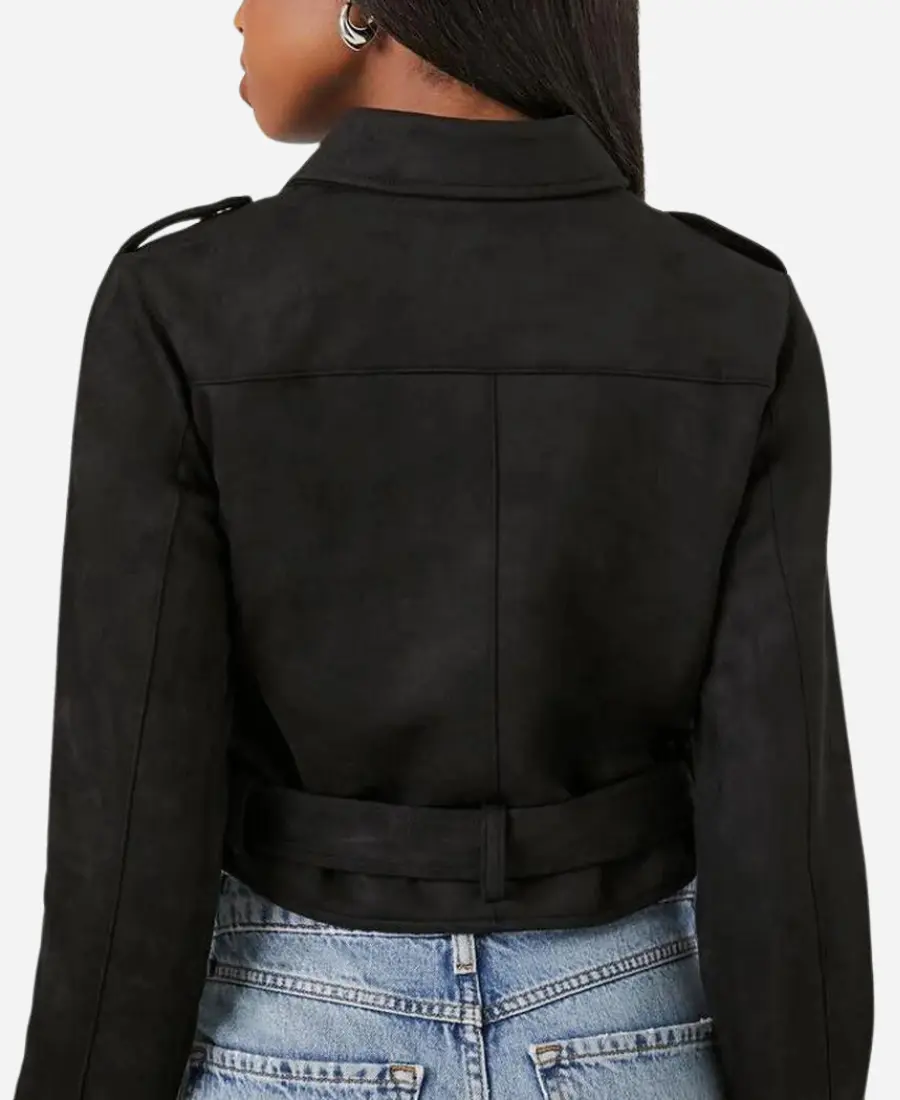 Women’s Black Cropped Suede Leather Moto Jacket