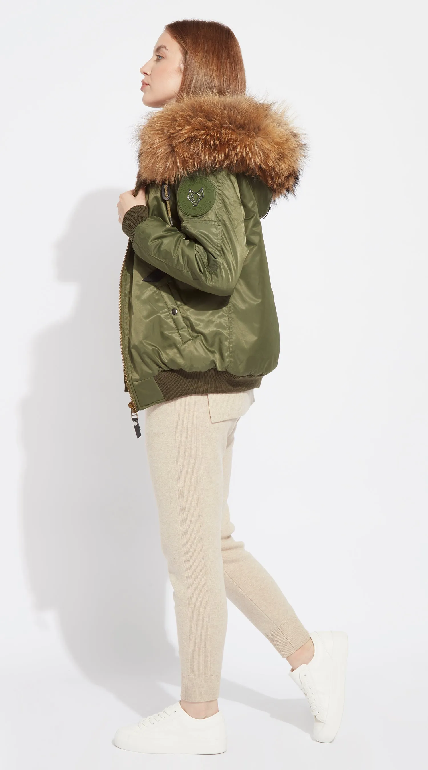 Womens Khaki Luxy Fur Bomber - Natural