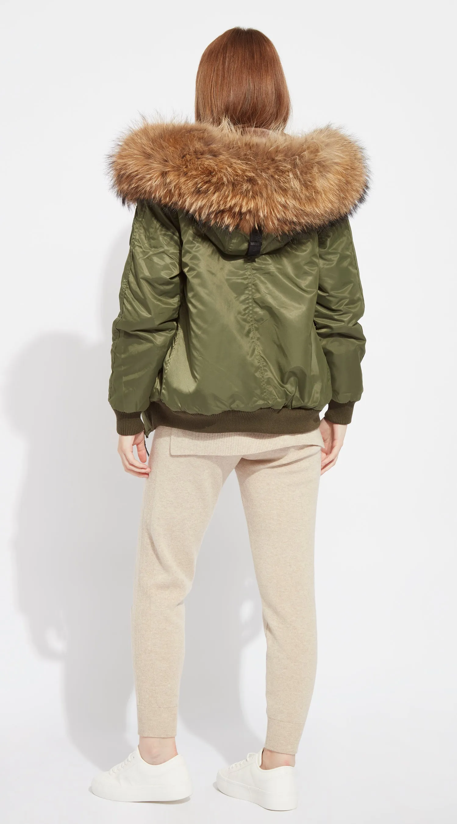 Womens Khaki Luxy Fur Bomber - Natural