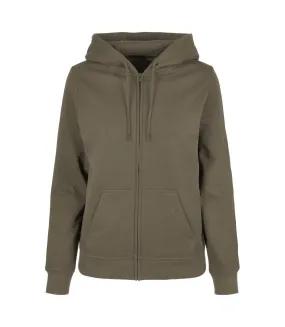 Womens/ladies basic full zip hoodie olive Build Your Brand