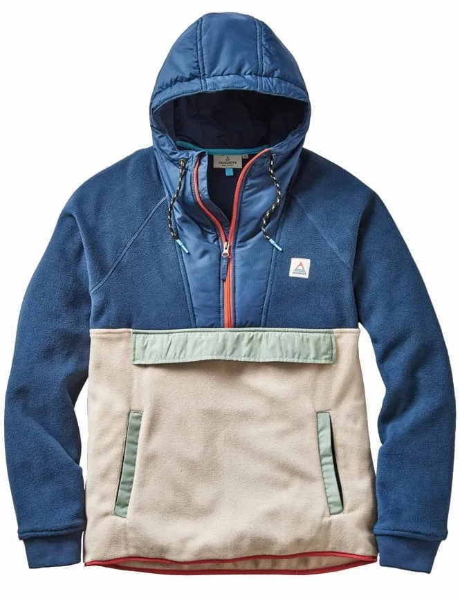 Woodland Hooded 1/2 Zip Polar Fleece - Dark Denim/Oatmeal