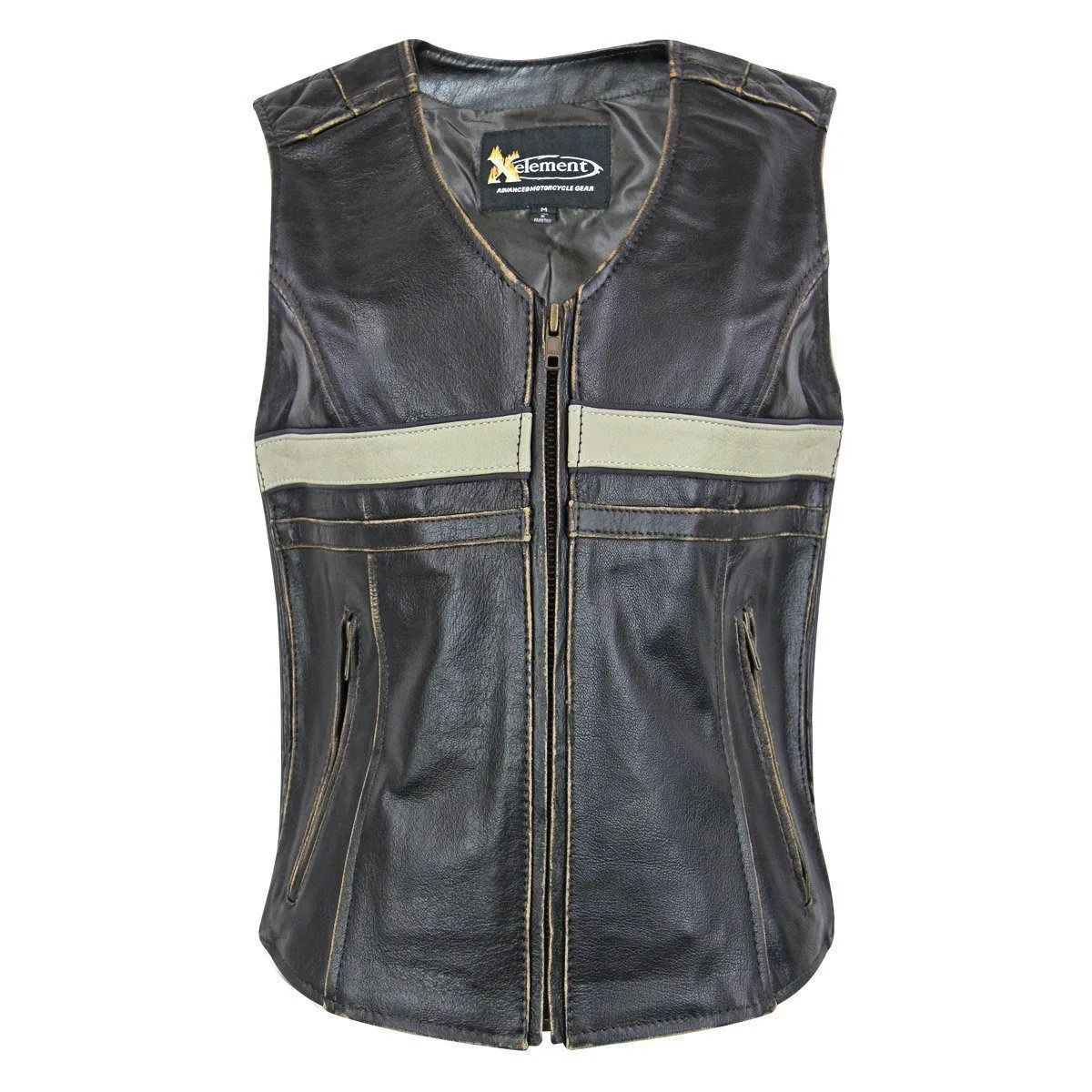 Xelement BXU1903VT Women's Brown Leather Touring Biker Vest