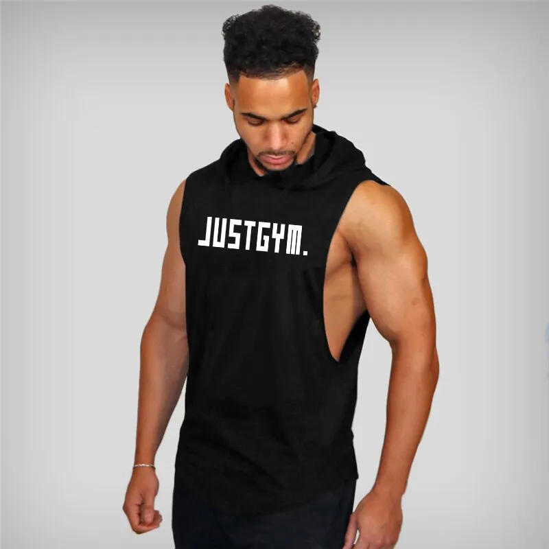 Xituodai Running Vest Hooded Gym Clothing Men Cotton Bodybuilding Stringer Hoodie Sweatshirts Fitness Tank Top Men Sleeveless Ve