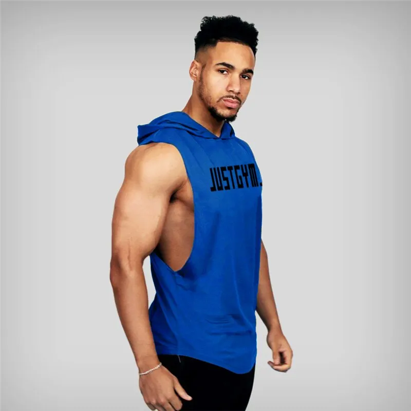 Xituodai Running Vest Hooded Gym Clothing Men Cotton Bodybuilding Stringer Hoodie Sweatshirts Fitness Tank Top Men Sleeveless Ve