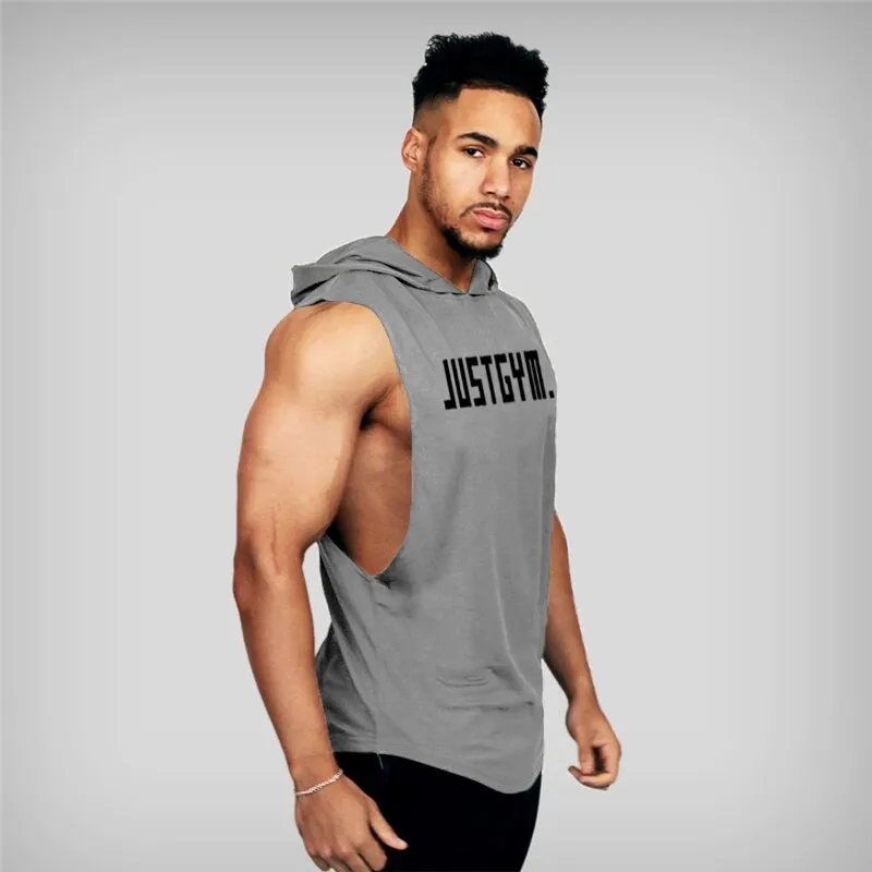 Xituodai Running Vest Hooded Gym Clothing Men Cotton Bodybuilding Stringer Hoodie Sweatshirts Fitness Tank Top Men Sleeveless Ve