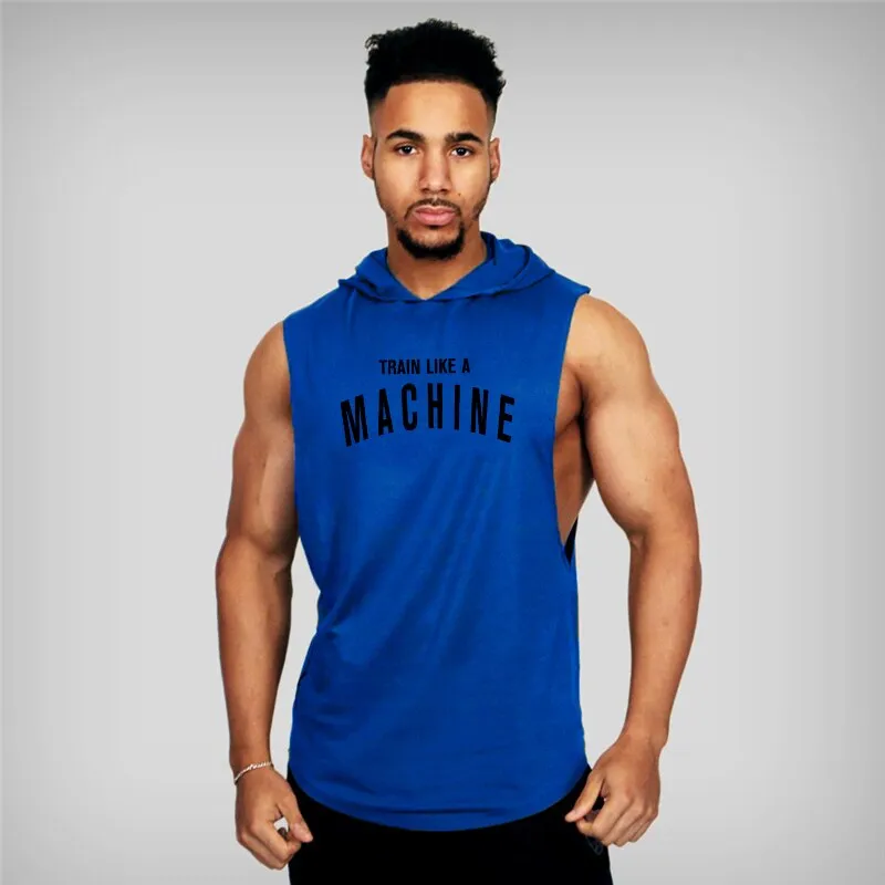 Xituodai Running Vest Hooded Gym Clothing Men Cotton Bodybuilding Stringer Hoodie Sweatshirts Fitness Tank Top Men Sleeveless Ve