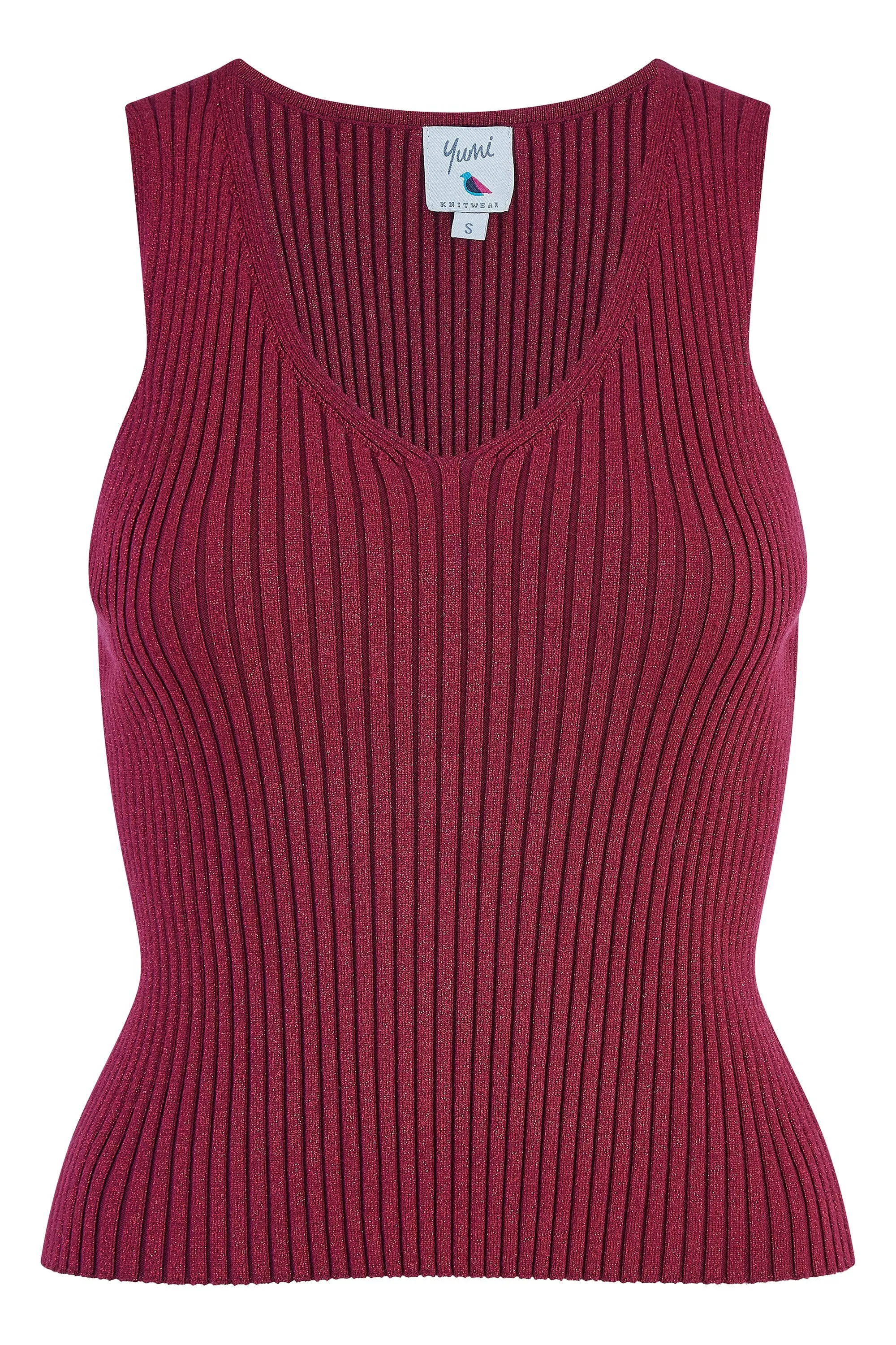 Yumi Burgundy Metallic Rib Knitted Vest Top