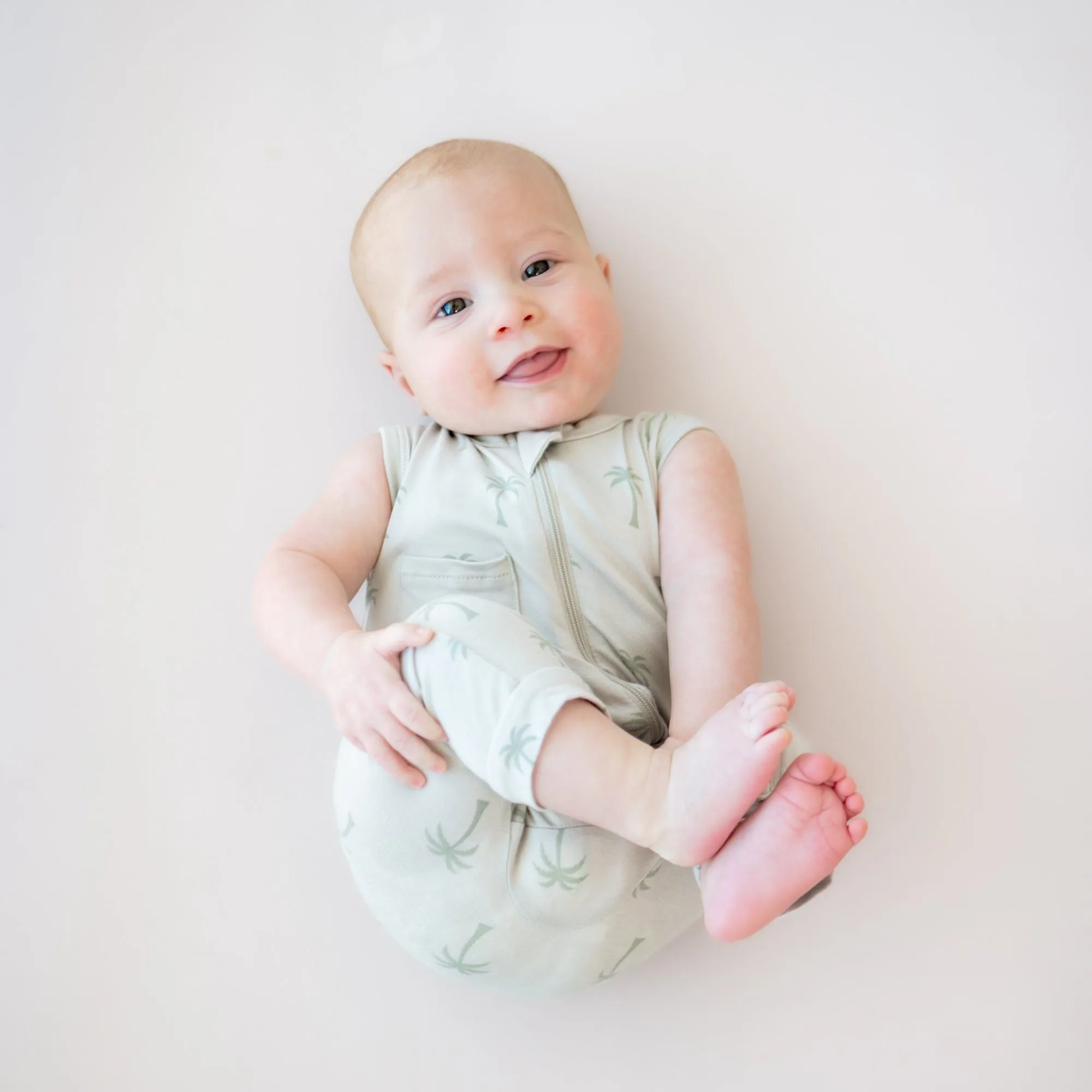 Zippered Sleeveless Romper in Palm Tree